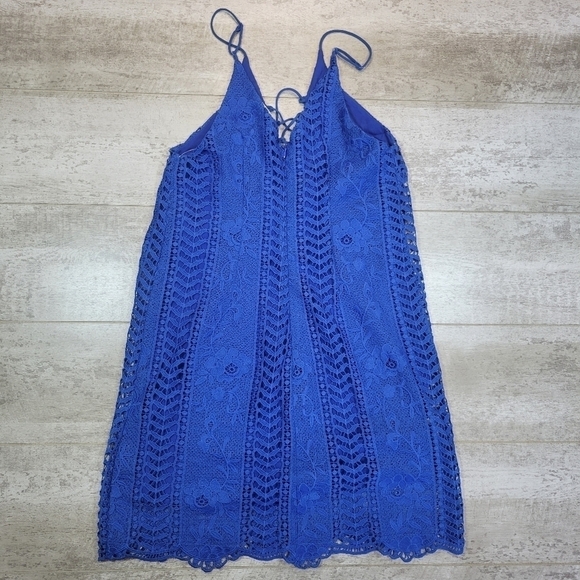ASTR The Label Lace Up Blue Shift Dress Size Small - Picture 6 of 8